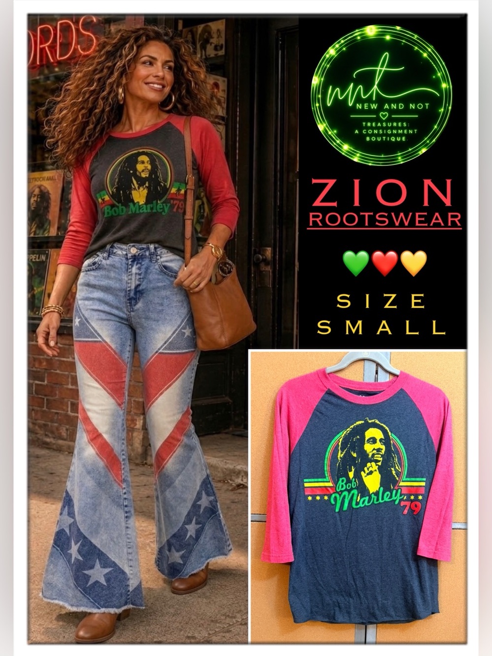 Bob Marley 79 Zion Rootswear Raglan Baseball T Shirt Small Reggae Rasta Graphic